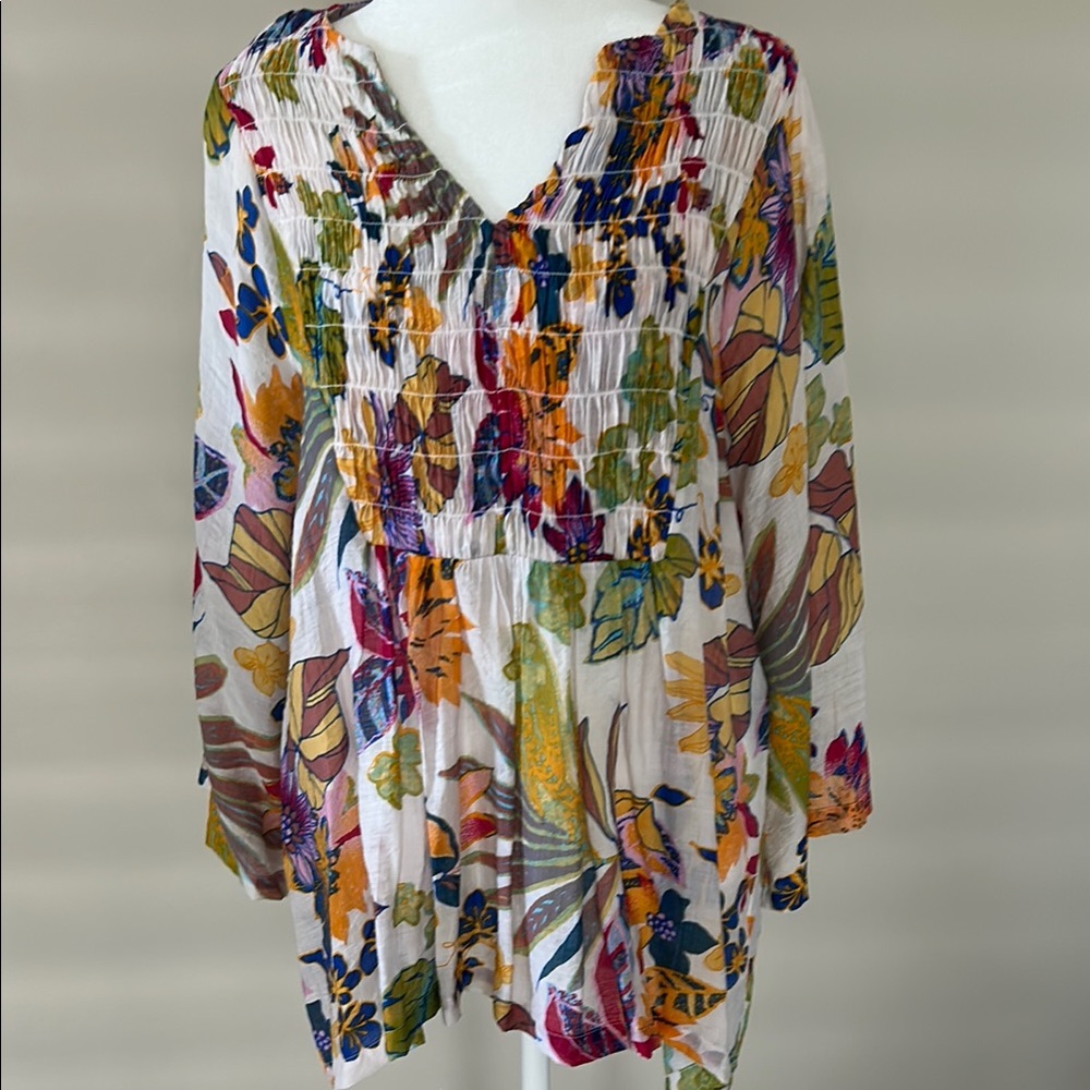 Purple and White Ruffled Smocked Tunic